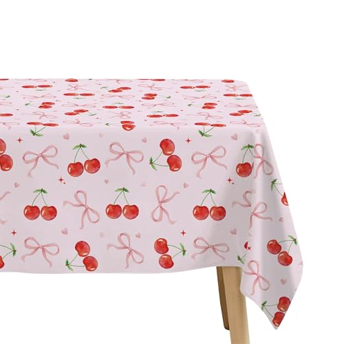 Cherry and Bows Party Tablecloth, 3-Pack Disposable Table Covers, 86x55"