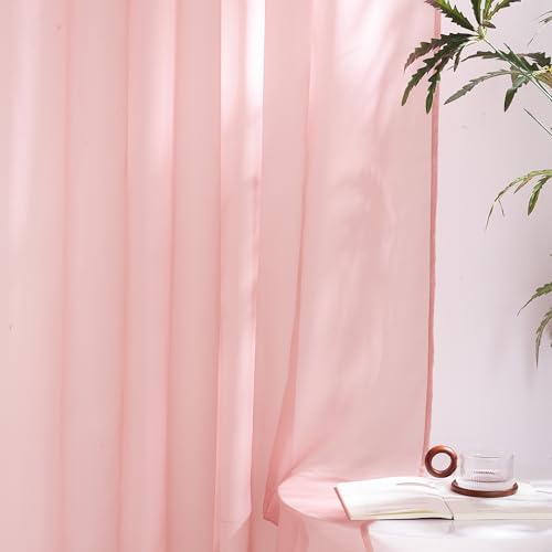 NICETOWN Baby Pink Sheer Curtains, 54x84 Inch Grommet Window Panels (2-Pack)