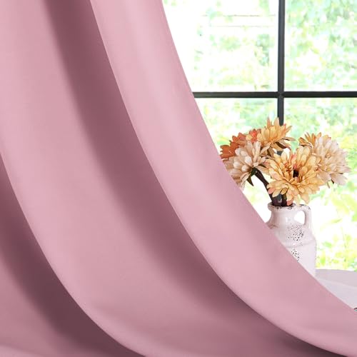 NICETOWN Blackout Curtains, Rouge Pink 42x80 Thermal Grommet Drapes (Set of 2)