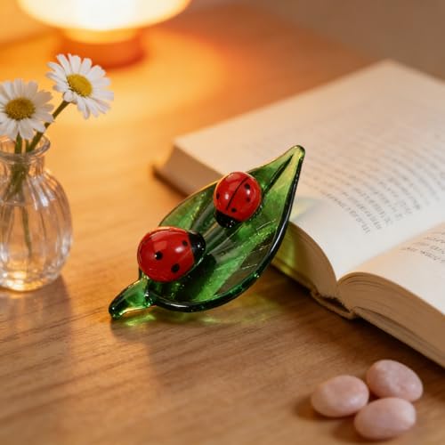 Ladybug Crystal Figurine - Hand-Blown Glass Mini Decor