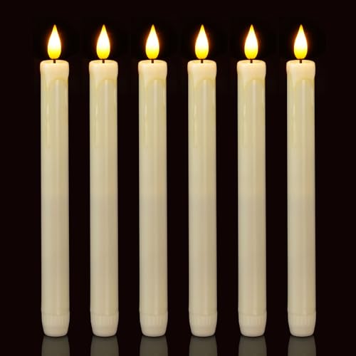 Ivory Flameless Taper Candles Set - Realistic Flickering Battery-Operated Candlesticks, No Remote, Safe for Weddings and Holiday Decor - 6 Pack