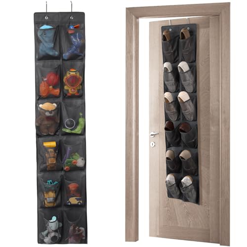 GOMAJI 12-Pocket Over-the-Door Hanging Shoe Organizer, Dark Gray