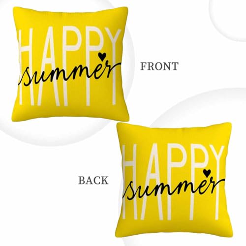 GSRONY Summer Beach Throw Pillow Cover 18x18 Inch Yellow Heart Print Cotton Linen