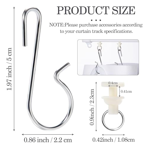 Jetec Shower Curtain Track Gliders and Hooks Set, White, 60-Piece Pack