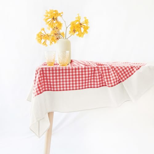 Red & White Gingham Checkered Farmhouse Picnic Style Cotton Tablecloth 60x120 Inch