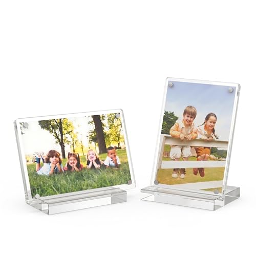 2 Pack Magnetic Acrylic Picture Frames 2.4x3.5 for Desk & Fridge
