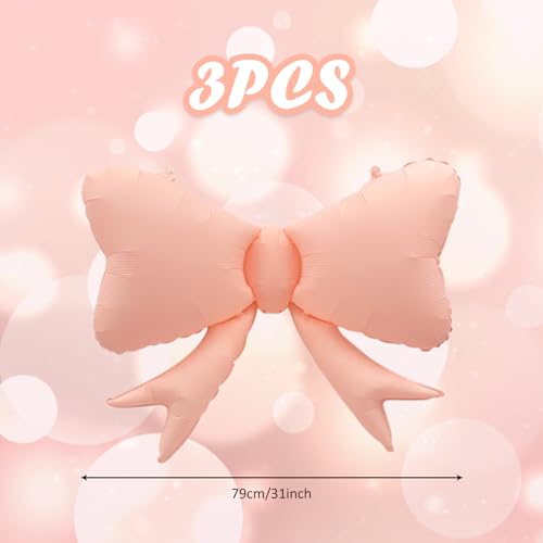 Large Pink Bow Balloons - 3 Pcs Reusable Decorations for Parties