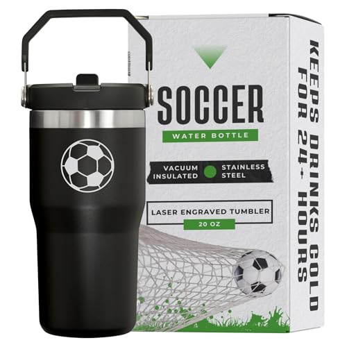 HahaHome Soccer Water Bottle - 20oz Stainless Steel Insulated Tumbler