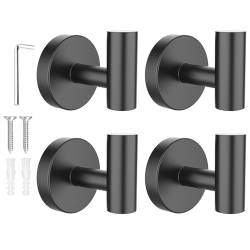 SetSail Matte Black Towel Hooks - 4 Pack Stainless Steel Wall Mounted Hooks