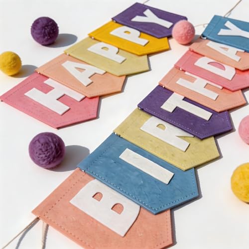 Laveduso Felt Happy Birthday Banner, Pre-Strung Macaron Pastel Party Decor