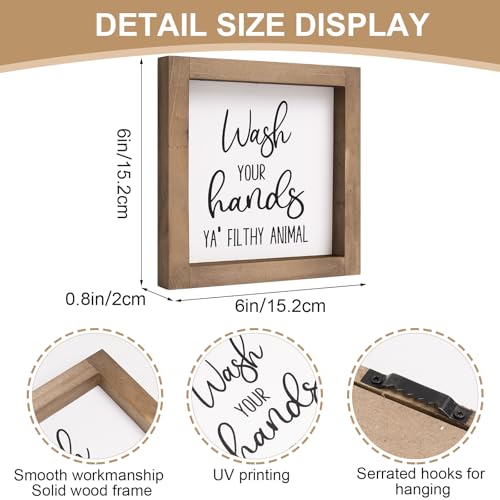 Flangairy Wash-White Funny Bathroom Sign 6x6 Inch Wood Framed Wall Art for Restroom