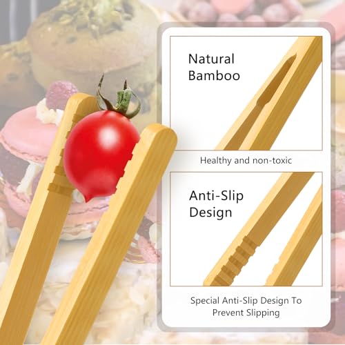 Eco-Friendly Bamboo Toast Tongs - 7 Inch Kitchen Utensils (2 Pcs)