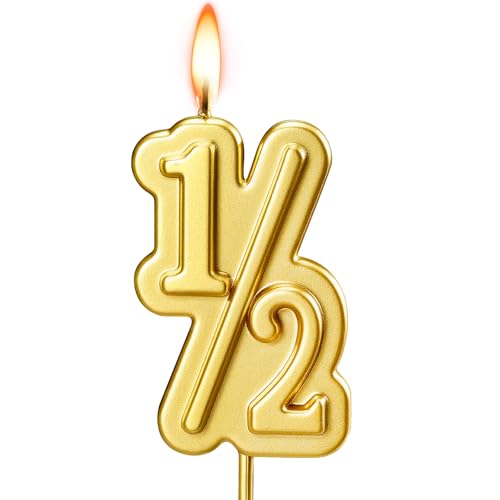 Gold Half Year Birthday Candle - Cute 1/2 Cake Topper for Babies