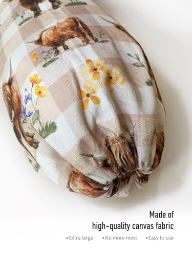 Highland Cow Plastic Bag Holder - Brown Canvas Grocery Bag Organizer