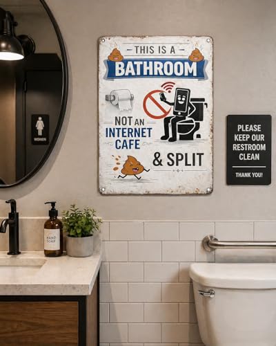 Funny Vintage Metal Bathroom Sign - 'This Is A Bathroom, Not An Internet Cafe' 8x12 Inch