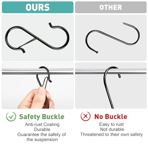 20 Pcs Heavy Duty Metal S Hooks with Locking Clip for Secure Hanging