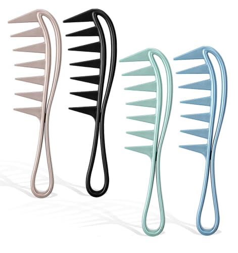 FRCTLNKG 4-Pack Wide Tooth Hair Combs Set for Detangling & Styling