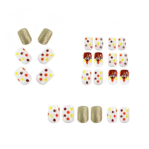 Fall Turkey Press on Nails Short Square False Nails with Gold Glitter