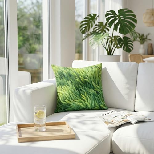 Green Grass Velvet Pillow Cover 18x18 - Soft Botanical Decor