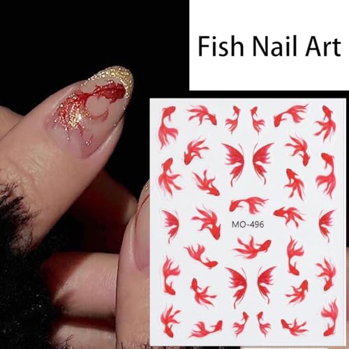 KTAABTR 3 Sheets 3D Red Koi Fish Nail Stickers Self-Adhesive Decals