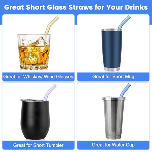 10 Pcs Colorful Reusable Bent Glass Straws - 6'' for Whiskey & Cocktails