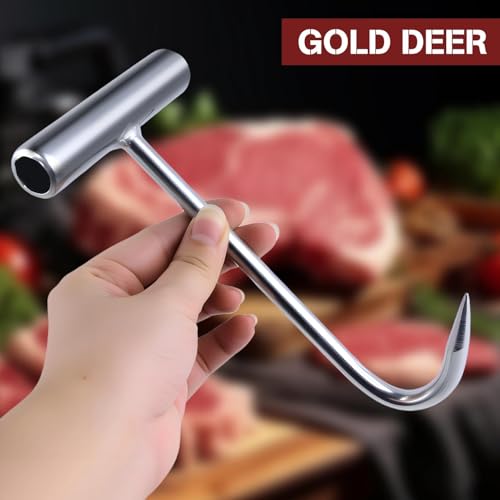GOLD DEER 2PCS Stainless Steel T-Handle Meat Hooks for Processing