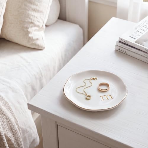 Initial M Ceramic Jewelry Tray - Personalized White Trinket Dish