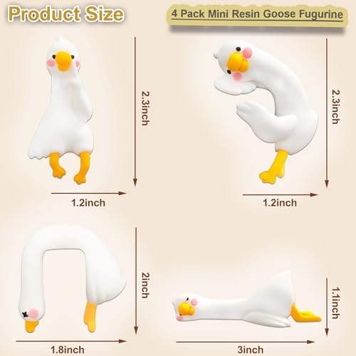 Mini Resin Goose Figurines - 4-Pack Desk Decor for Office & Home