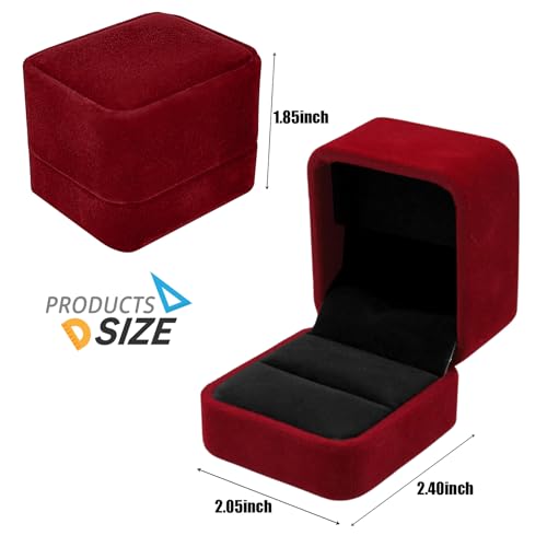 Small Wine Red Velvet Ring Box for Engagement, Proposal, and Wedding