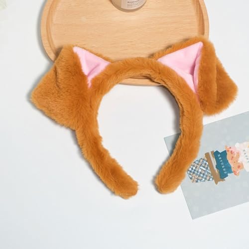 Xepeelo Brown Dog Ear Headband Soft Faux Fur Puppy Hair Hoop for Halloween Cosplay Party
