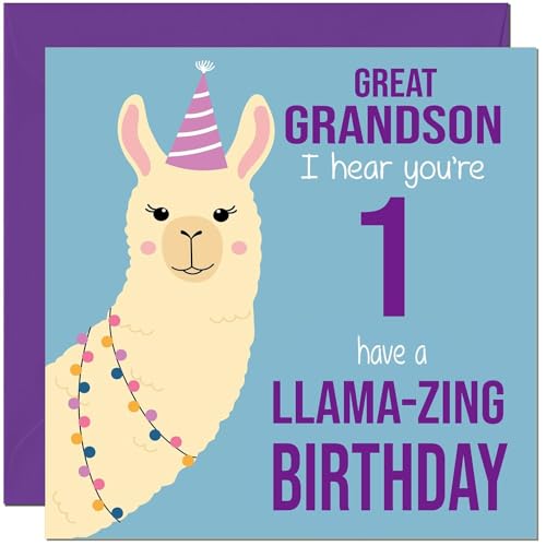 Great Grandson Llama 1st Birthday Card - Funny Llamazing Greeting Card