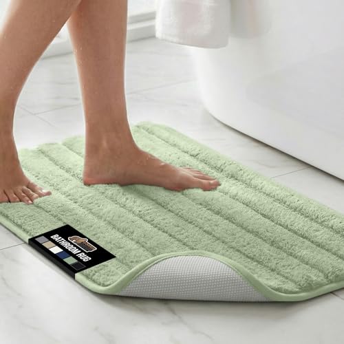 Gorilla Grip Sage Memory Foam Bath Mat, 24x16, Textured Backing