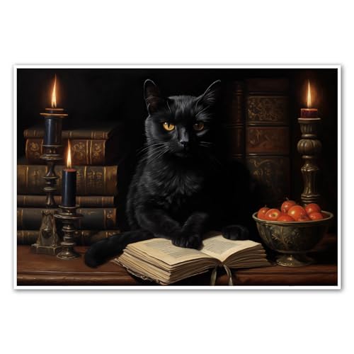 Gothic Cat Canvas Wall Art - 16x24 Inch Vintage Print