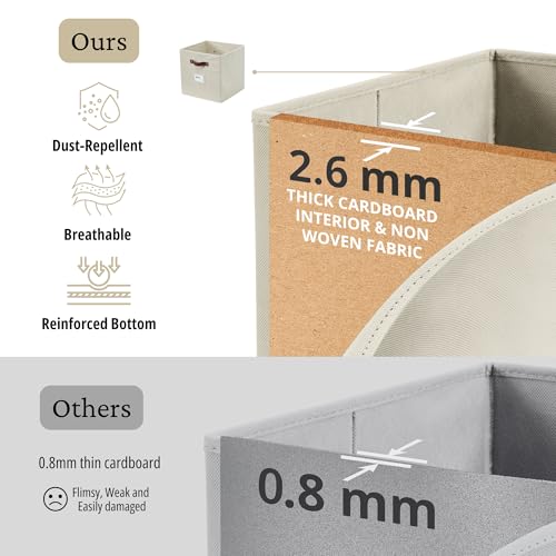 DECOMOMO Fabric Storage Bins - 10.5" x 11" Cube Bins with Labels (2pcs, Beige)