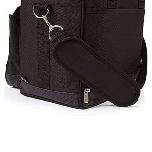 PICNIC TIME Cellar 6-Bottle Wine Carrier & Cooler Tote, Insulated Padded Wine Cooler Bag for Travel, Portable Bag with Polyester Exterior and Water-Resistant Base, (Black with Gray Accents)