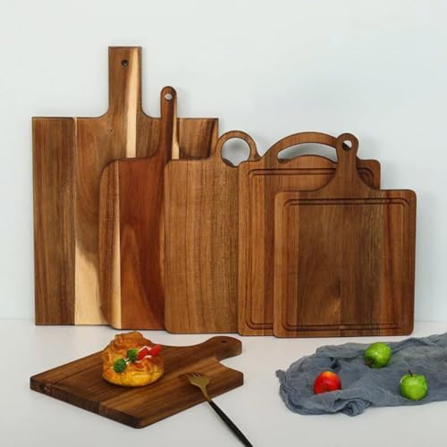 OBELGEOYA 7.7-Inch Square Acacia Wood Serving & Cutting Board with Handle