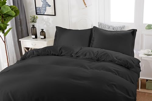 SDAPNAY King Size Black Duvet Cover Set - 3-Piece Soft Microfiber Bedding