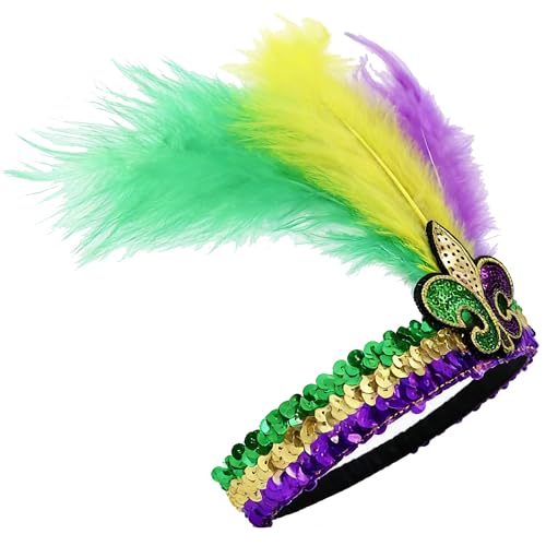 Carnival Feather Headband and Sequin Mask Set Mardi Gras Costume