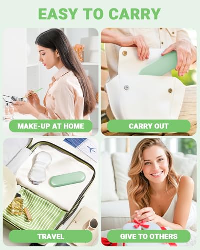 NBPF Eye Makeup Brush Set 8 Pcs Synthetic with Puffs and Green Case