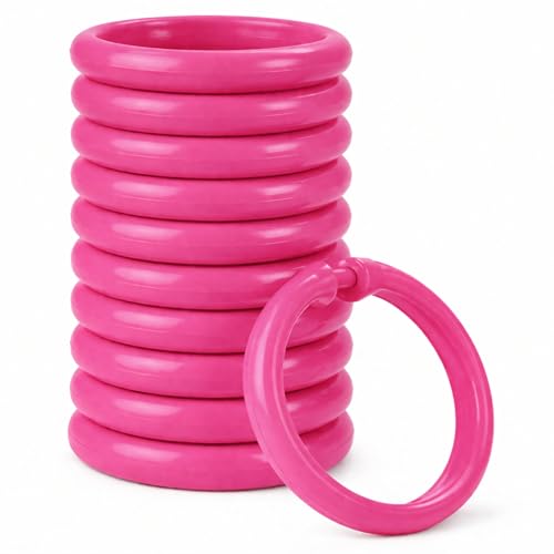 12-Piece Neon Pink Shower Curtain Rings, Easy-Glide Locking Hooks