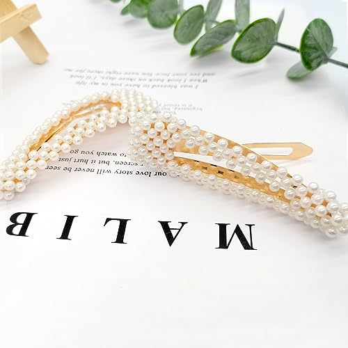 BlingKingdom 2 PCS 3.3" Pearl Hair Clips, Snap Barrettes for Girls