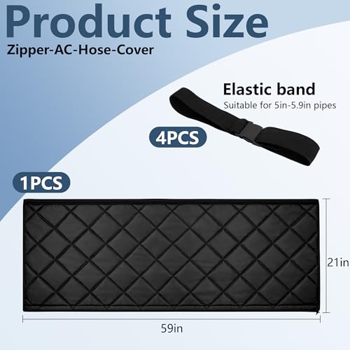 Portable Air Conditioner Hose Cover with Zipper Insulation - 59" Black