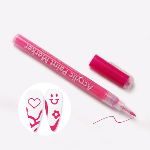 WTOGETAO 0.7mm Nail Art Marker Pen - Quick Dry Acrylic Paint Pen for DIY Nail Design Rose Red