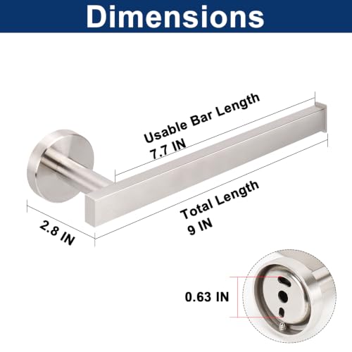 NearMoon 9-Inch Square Hand Towel Holder - Brushed Nickel Stainless Steel