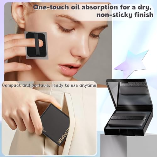 SYNTHORA Oil Blotting Papers with Mirror & Puff, 100 Sheets Linen Fiber