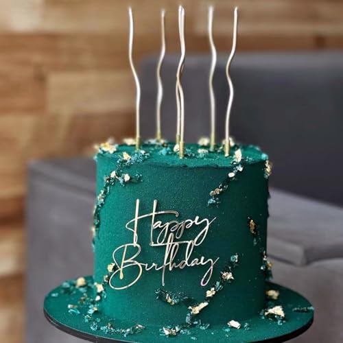 Happy Birthday Cake Topper Golden Acrylic 9 Pack Party Decor