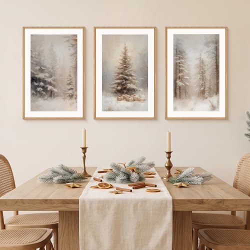 Winter Snowy Forest Landscape Wall Art Set - 3 Pieces 24x36 Inches