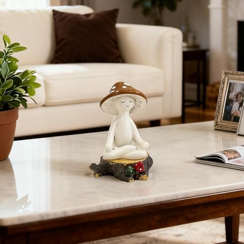 Meditation Mushroom Resin Statue with Stump Base - Whimsical Decor for Home & Garden