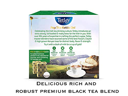 Tetley Irish Breakfast Black Tea, 80 Count - Strong, Malty & Full-Bodied