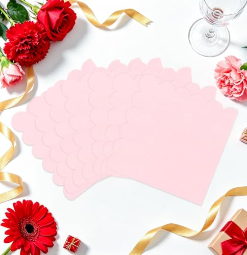 50-Pack 2-Ply Light Pink Scalloped Disposable Cocktail Napkins 5x5 Inch